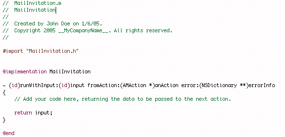 Template for an Objective-C action implementation