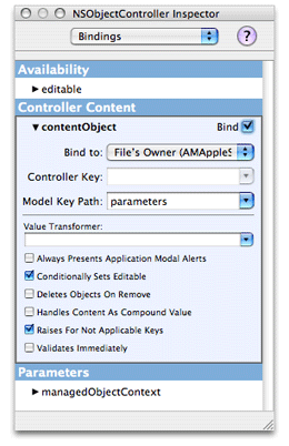 Binding between the controller and the parameters dictionary