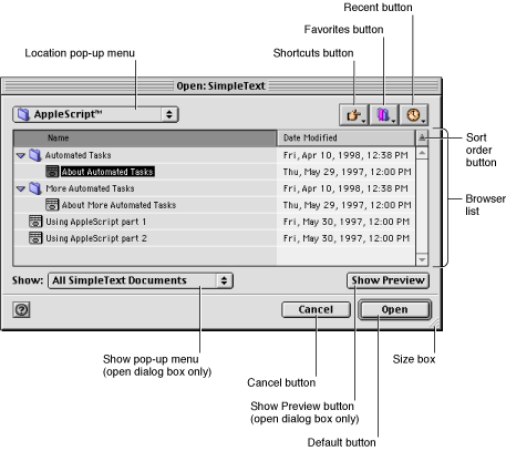 Standard dialog box elements