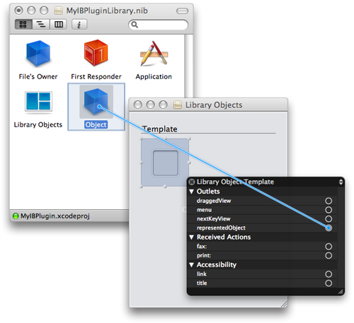 Connecting the represented object of a library entry