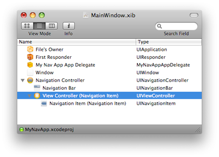 A navigation controller and its default set of objects