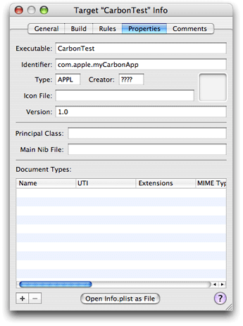 The Properties pane in an inspector window