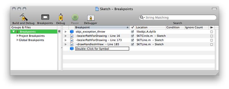 The Breakpoints window