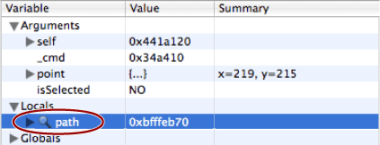 A watched variable in the Variable view