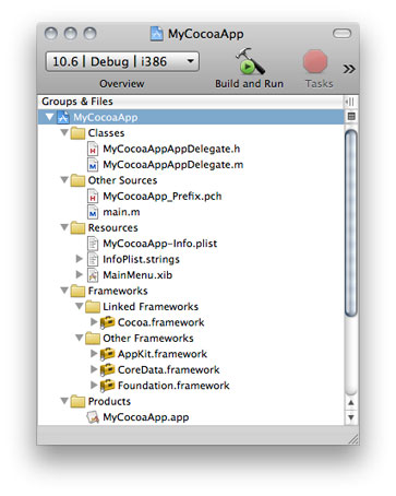 The project contents in the Groups & Files list