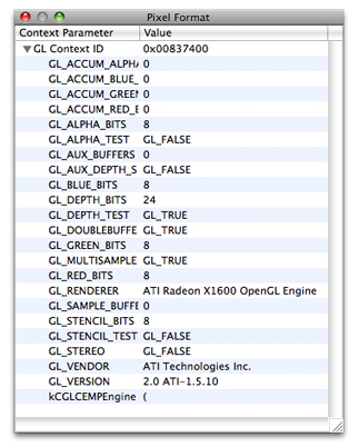 The Pixel Format window.