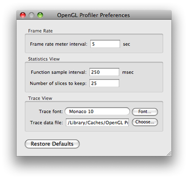 OpenGL Profiler Preferences