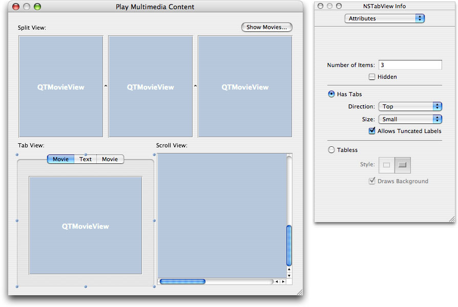 Tab view attributes specified