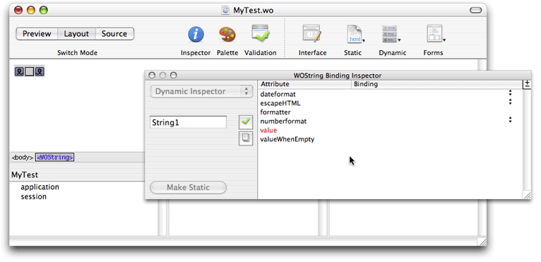 Binding value attribute of a WOString