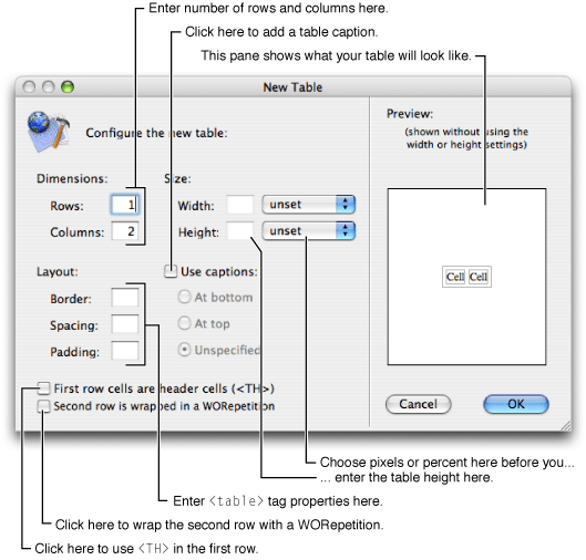 Creating tables