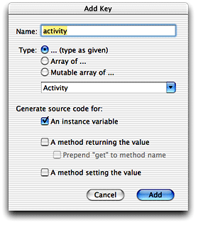 New key of type Activity in the Report component