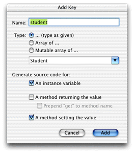 New key of type Student in the Report component