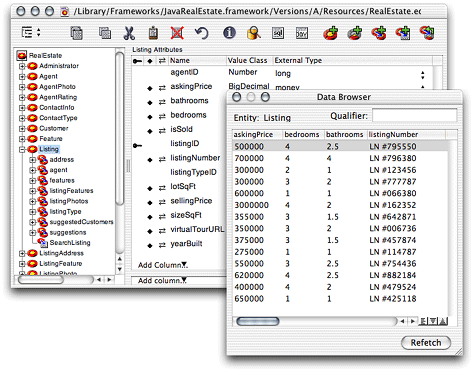 Listing entity defined in the RealEstate data model